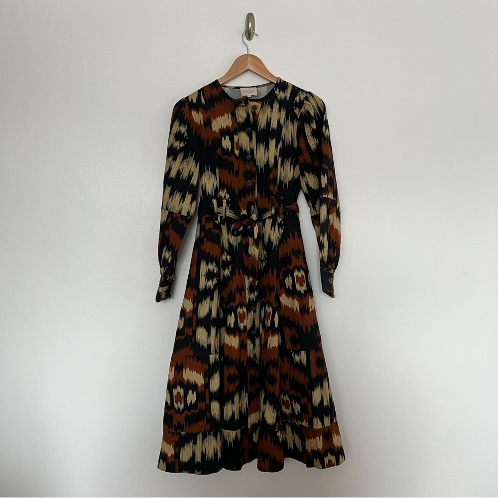 Sézane Caterina Cotton Linen Midi Shirt Dress Abstract Print US 4​ - Picture 2 of 8